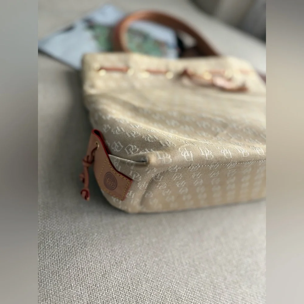 Dooney & Bourke Signature Canvas / Leather Satchel Tote In Tan